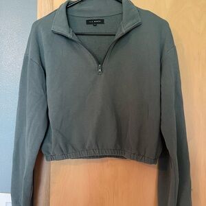 Sage Green Cropped Half-Zip Pullover